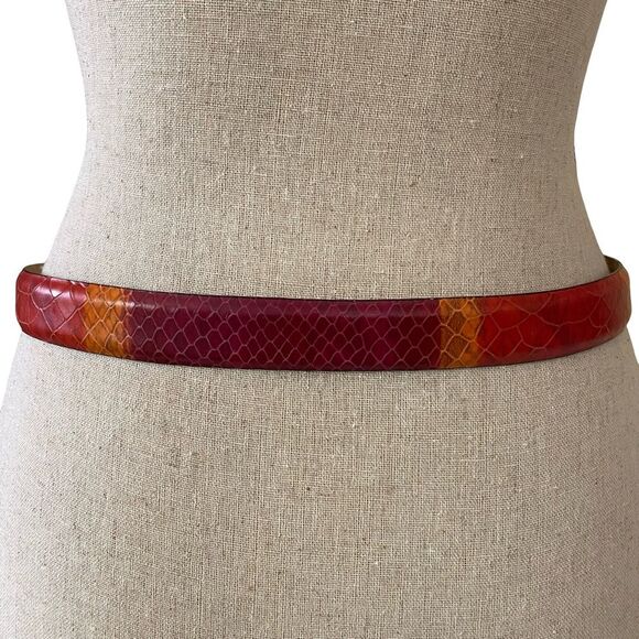 Vintage Berge Genuine Leather Snakeskin Belt Red Orange Size M - Picture 3 of 8
